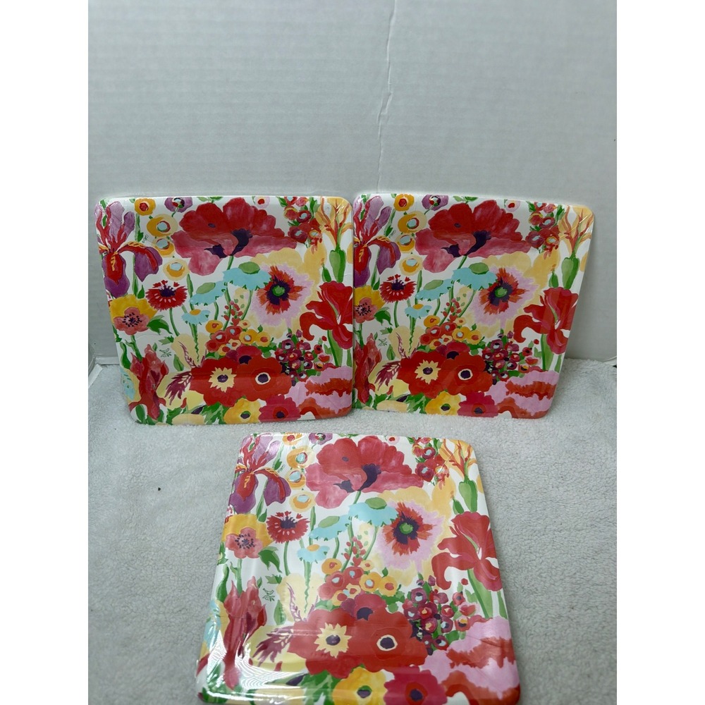 3 pack Caspari Paper Plates 7 in Multi Color Secret Garden Floral 24ct total NWT
